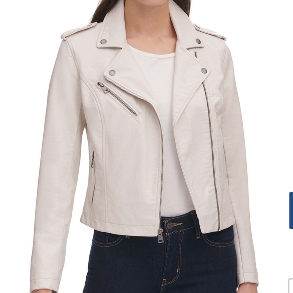 Levi’s white faux leather cropped jacket Medium